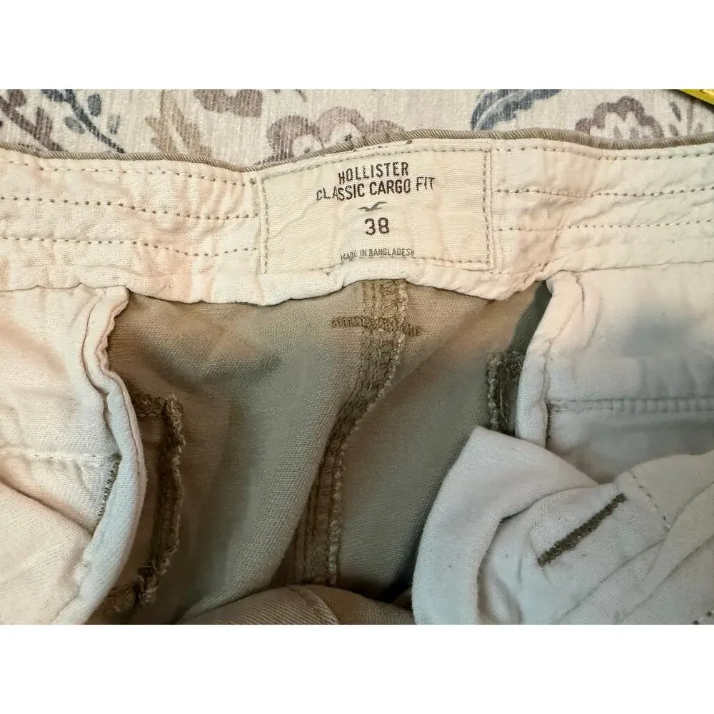 Hollister Mens Cargo Shorts 2PK Size 38 Khaki Heavy Cotton Utility Y2K Gorpcore
